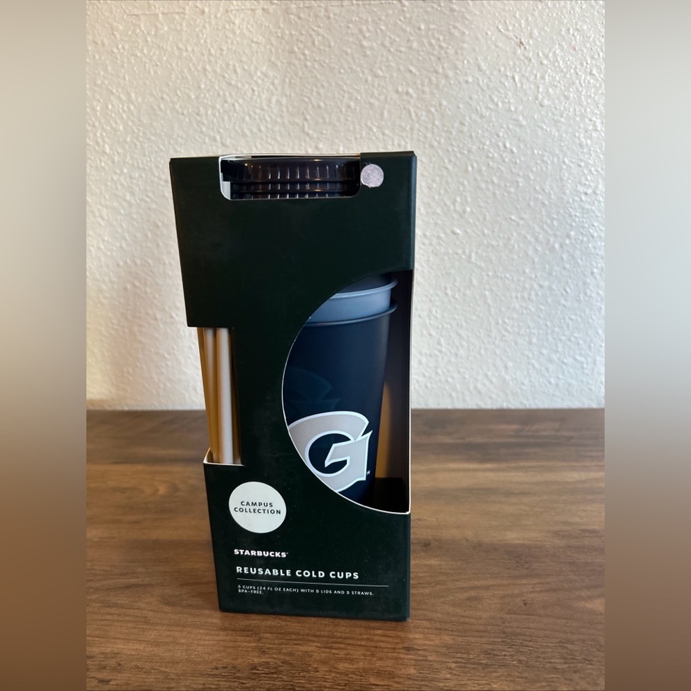 5 Pk Starbucks Campus Collection GEORGETOWN Reusable 24 Oz Cold Cups Lids Straws